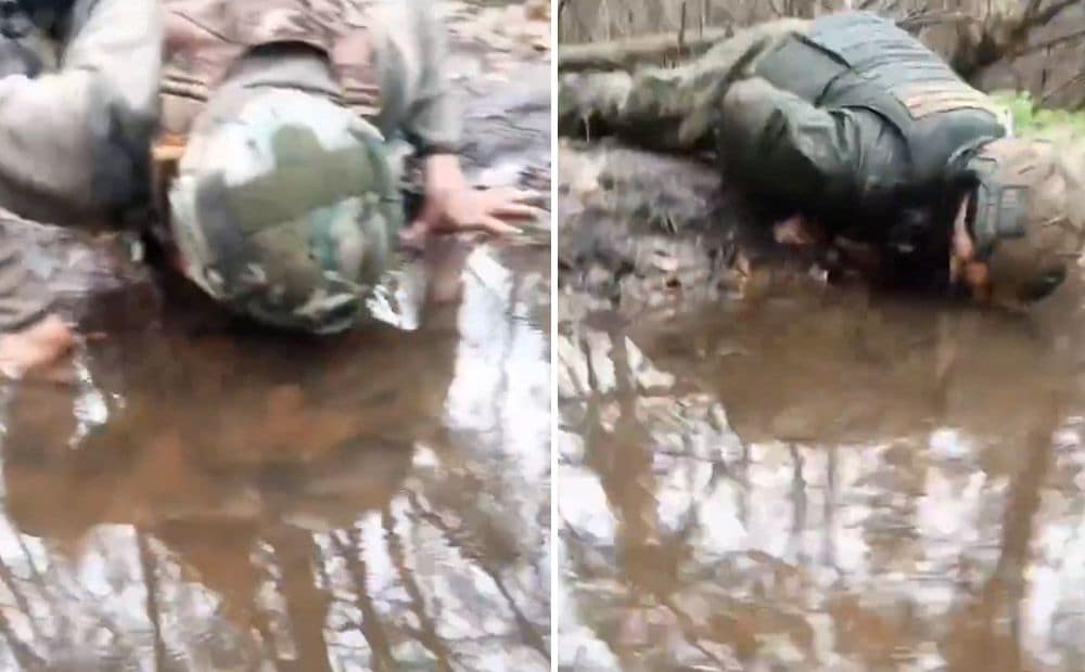 Okupanti Ukrainā parāda, ka dzer ūdeni no peļķēm