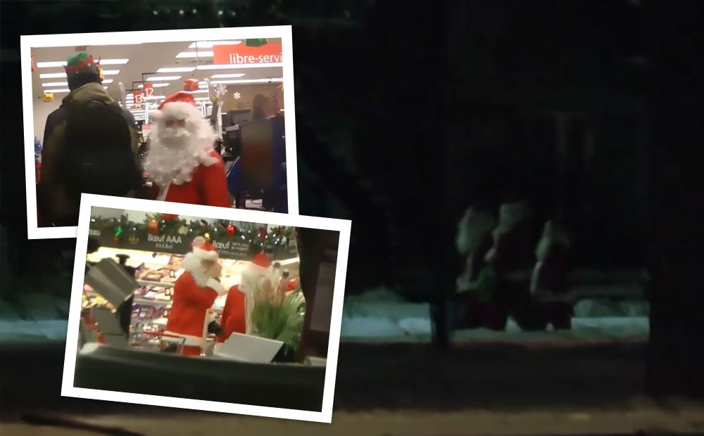 Zagļi Ziemassvētku vecīša un elfu tērpos iznes veikalu
