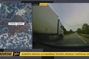 Agresīvs kravas auto šoferis taurē sievietei, kura brauc ar atļauto ātrumu