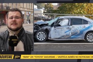 Rīgā BMW vadītājs pēc smagas sadursmes ar "Toyota" aizbēg no notikuma vietas