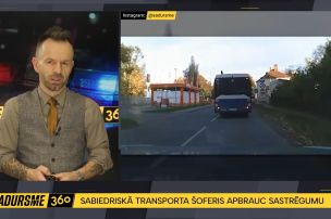 Steidzoties apbraukt sastrēgumu, "Rīgas satiksmes" autobusa šoferis veic bīstamu manevru